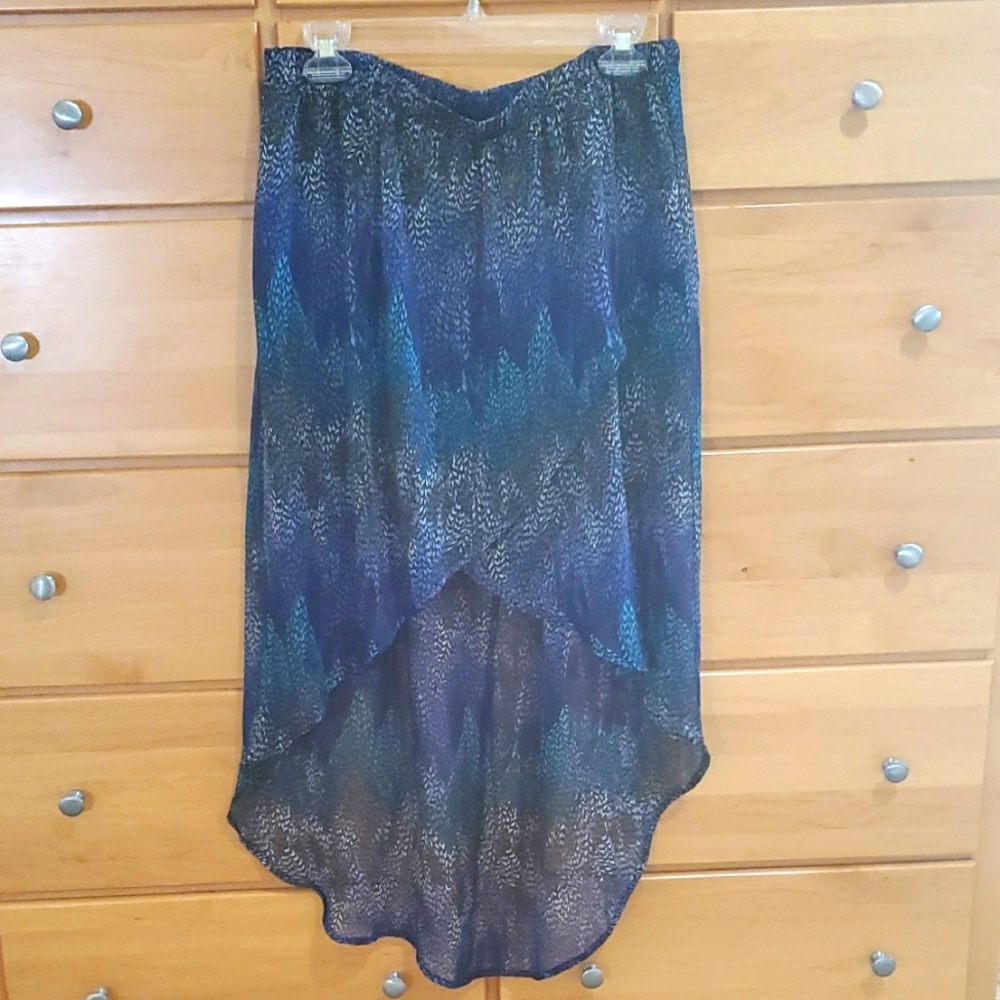 Charlotte Russ Blue Patterned High/low Skirt sz L